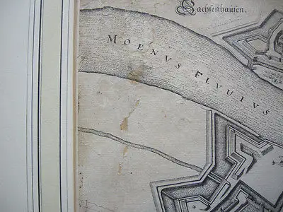 Frankfurt Main Vogelschau-Ansicht Orig Kupferstich M. Merian 1650 Hessen Rahmen 2