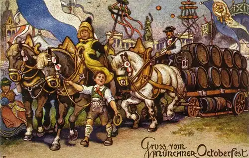 AK Gruß Oktoberfest München Bierwagen Festgespann Mü Kindl ungel 1926