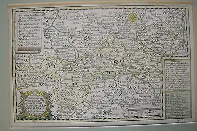 Chursächsische Ämter Schreiber kolor Orig Kupferstichkarte 1750 Schreiber