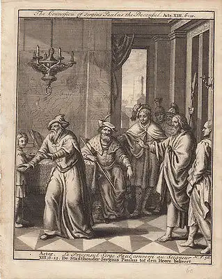 Bekehrung Sergius Paulus Prokonsul Actor Bibel Orig Kupferstich 1710
