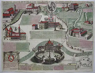 Le sette Chiese di Roma kolor Kupferstich 1680 Giovanni Rossi Italia