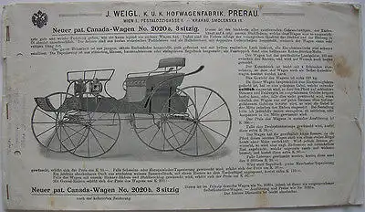Katalog J. Weigl K. u. K. Hofwagenfabrik Wien Prerau Kutschen 1880