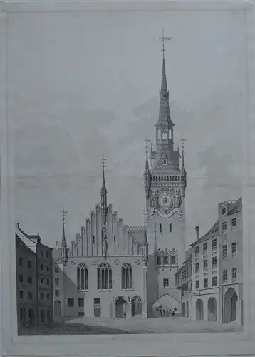 München Altes Rathaus nach Restaurierung Stahlstich 1868 Großformat Architektur