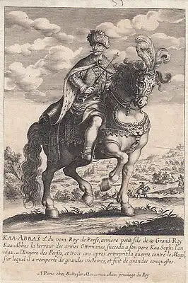 Kaa-Abbas zu Pferd Persischer König (XVII) Orig Kupferstich um 1700 Persien