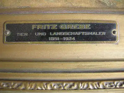 Fritz Grebe (1850-1924) Schafherde Hirte Schäferkarren Öl auf Platte signiert