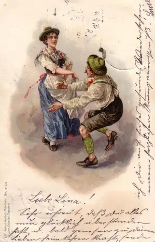 AK Oberbayerische Trachten Farblithographie gel 1901