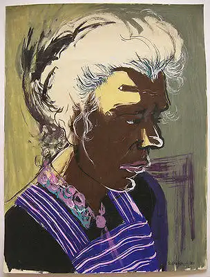 Dora Grabosch (1916-1994) Portrait junge Frau Orig Gouache 1951 signiert