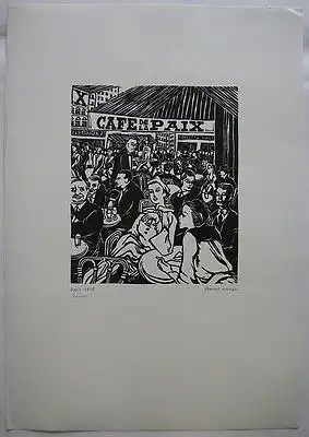Clement Moreau (1903-1988) Paris  Cafe de la Paix Orig Holzschnitt 1928 signiert