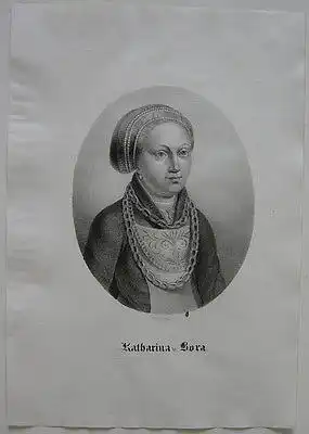 Katharina von Bora (1499-1552) Ehefrau Luthers Orig Lithografie Erminy 1825