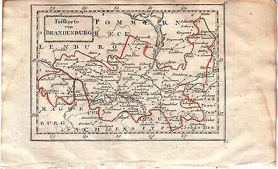 Postkarte von Brandenburg Orig. Kupferstichkarte 1800 Mecklenburg