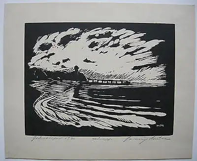 Heinrich Müller Nächtliche Landschaft Orig Holzschnitt 1936 signiert