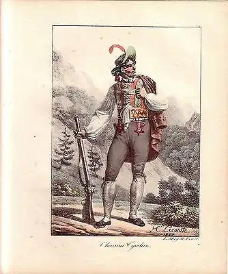 H Lecomte Tracht Tiroler Jäger Österreich Farblithografie 1817 Inkunabel