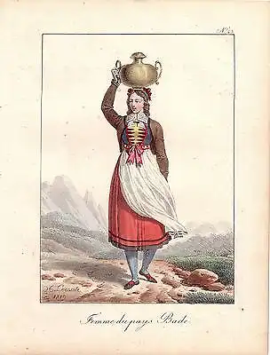 Hippolyte Lecomte Tracht Bäuerin Baden Österreich Farblithografie 1819 Inkunabel