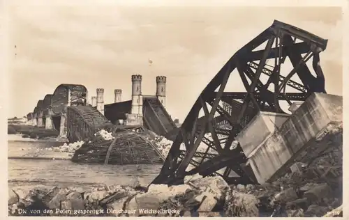 AK von den Polen gesprengte Dirschauer Brücke Tczew 2. Weltkrieg gel 1940