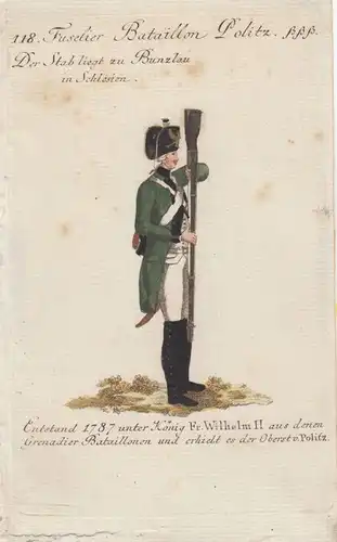 Uniformen Preußen Füselier Bataillon Politz Kolor Orig Kupferstich 1790