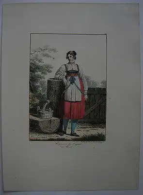 H Lecomte (1781-1857) Bäuerin Sagran Tracht Orig Lithografie 1817 Österreich