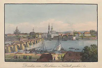 C. H. Beichling (1803-1876) Dresden vom Blockhaus Orig Umrissradierung 1850