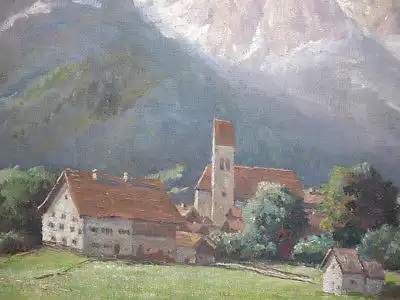 Josef Koch (1886-1966) Oberbayr Dorf vor Kampenwand Chiemgau signiert Öl Leinw