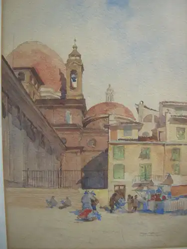 Paul Gedon (XIX-XX) Venedig Marktstand vor Kirche Orig Aquarell signiert gerahmt
