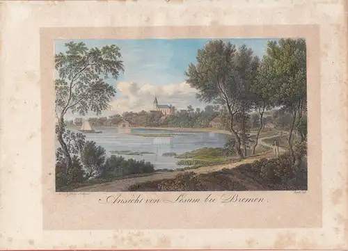 Ansicht von Lesum bei Bremen kolor. Orig Stahlstich Radl 1850