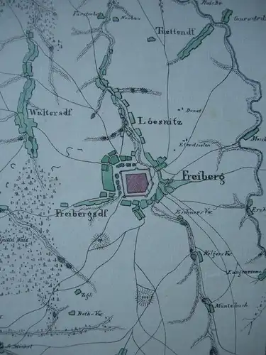 Freiberg Loesnitz Freibergsdorf Sachsen kolor Orig Kupferstichkarte 1838