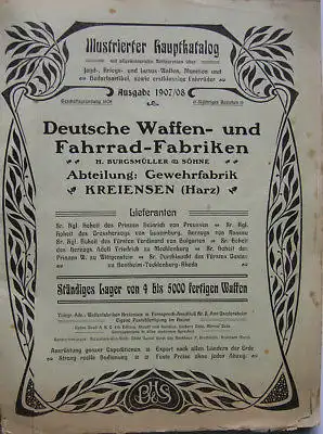 Burgsmüller Kreiensen Gewehrfabrik Katalog Gewehre Pistolen Munition 1907