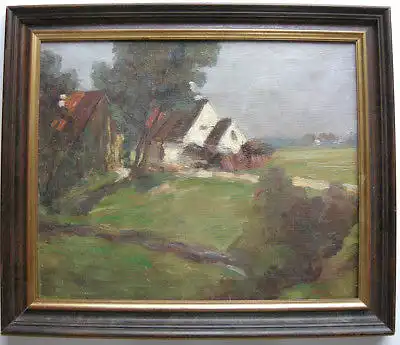 Johanna H. Merre (1867-1940) Häuser in Landschaft Öl/Leinwand signiert 1902