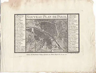 Nouveau Plan de Paris Orig. Kupferstich Philipeau 1800 Frankreich France
