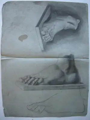 Zeichenstudie Füße Orig Kohlezeichnung 1880