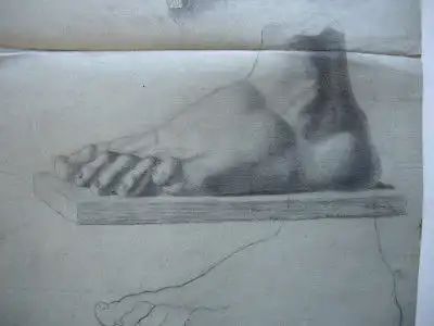 Zeichenstudie Füße Orig Kohlezeichnung 1880