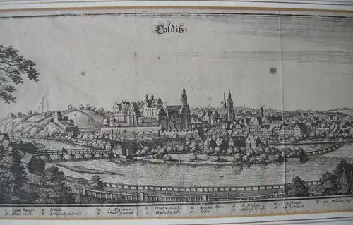 Colditz Mulde Sachsen Leipzig Gesamtansicht Orig Kupferstich M. Merian 1650
