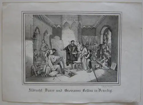 Albrecht Dürer und Giovanni Bellini in Venedig Orig. Lithografie Oeser 1845
