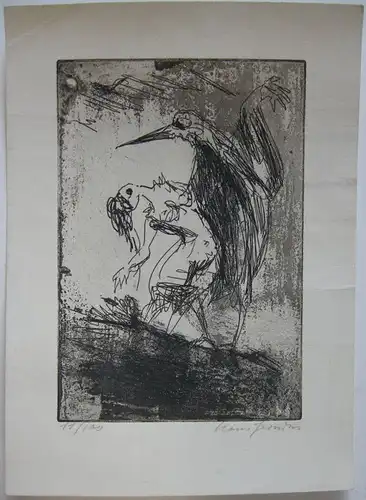 Hans Fronius (1903-1988) Tanz mit dem Vogel Orig. Radierung um 1975 signiert