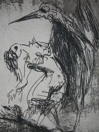 Hans Fronius (1903-1988) Tanz mit dem Vogel Orig. Radierung um 1975 signiert