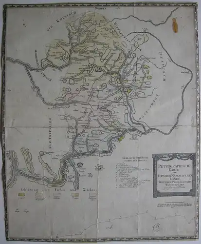 Petrographische Karte Oranien-Nassau Hessen Orig Kupferstich 1788 Westerwald