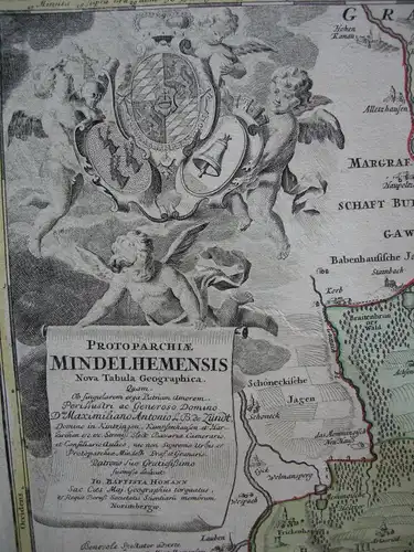 Mindelheim Allgäu Bayerisch Schwaben Kolor Kupferstichkarte Homann 1720