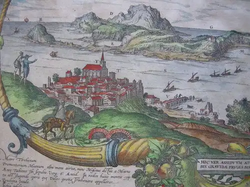 Pozzuoli Ischia Bacoli Neapel kolor Orig Kupferstich Braun Hogenberg 1580