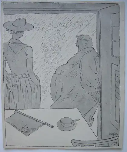 Julius Maçon Am Fester Karikatur Simplicissimus Lavierte Tuschezeichng 1910