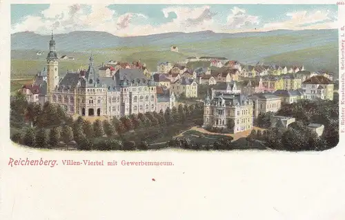 Ak Reichenberg Liberec Villen-Viertel Museum Tschechien Litho ungelaufen 1900