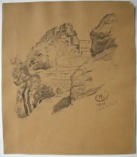 Hermann Urban (1866-1946) Cervara di Roma Orig Kohlezeichnung signiert 1910