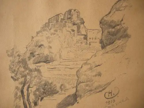 Hermann Urban (1866-1946) Cervara di Roma Orig Kohlezeichnung signiert 1910