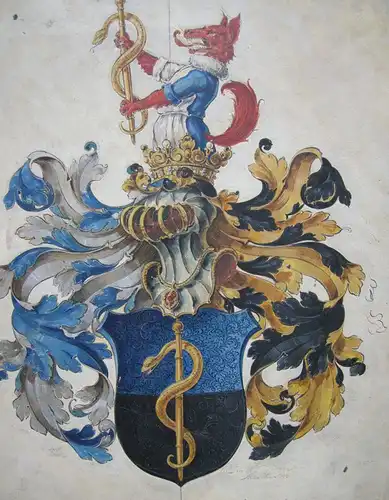 Wappen Otto Ritter von Bollinger (1843-1909) Anatom Pathologe Orig Gouache 1904