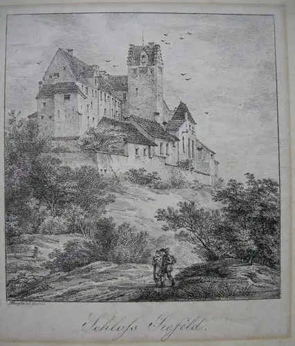 Dom Quaglio (1787-1837)  Toerring'sches Schloss Seefeld Orig Lithographie 1814