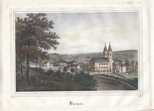 Barmen Wuppertal Gesamtansicht Orig. Farblithografie 1839 Nordrhein-Westfalen