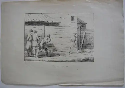 Babki Kegelspiel Russland Kinder Orig Lithografie 1840