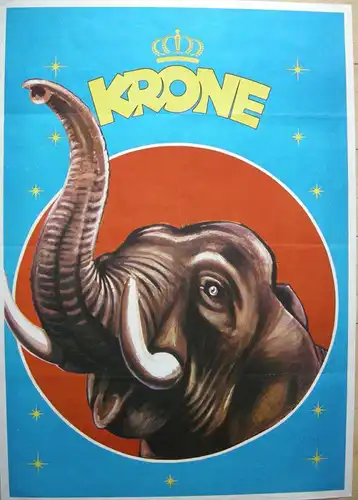 Plakat Zirkus Krone München Brüllender Elefant Offset1960