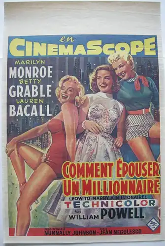 Filmplakat Epouser un Millionaire Marilyn Monroe L Bacall 20th century-Fox 1953