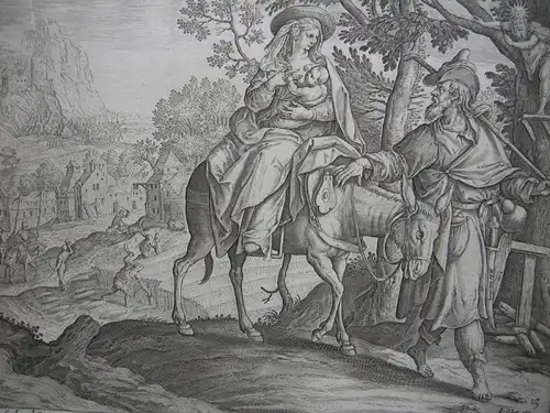 Maria Josef auf der Flucht nach Äypten Orig Kupferstich C. Visscher um 1650
