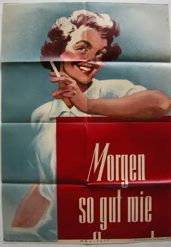 Plakat Zigarettenwerbung Zuban rauchende Dame Orig Lithografie 1953 Orienttabak