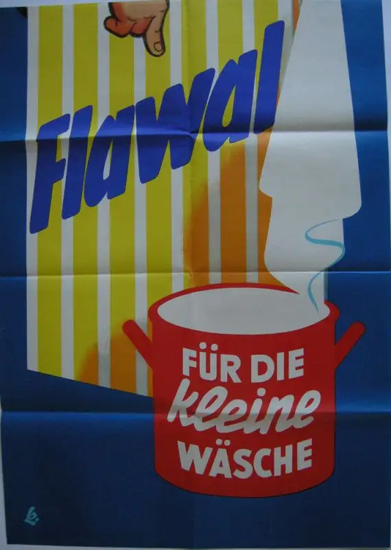 Plakat Waschmittelwerbung Flawal 167 x 59 cm Reklame 2 Teile 1955 Lithografie 2